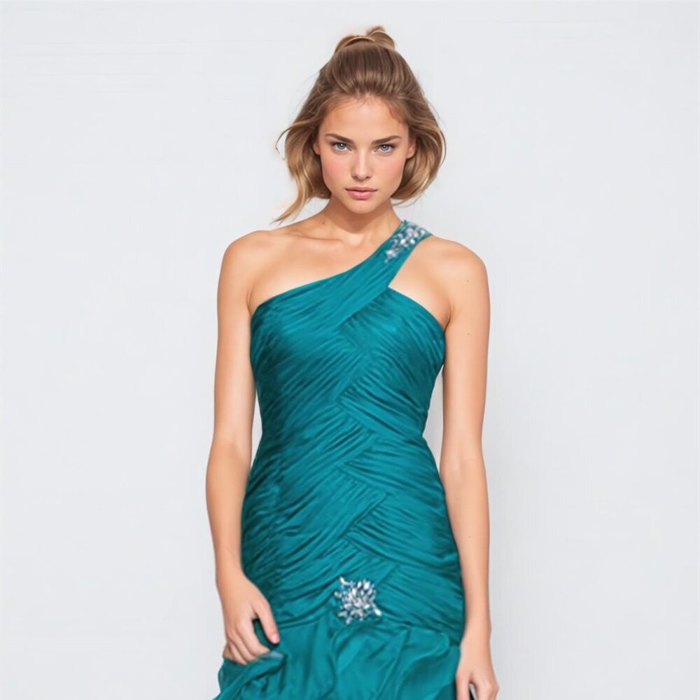 New Formal Polyester Dress w/ One Shoulder Neck & Rhinestones Embroidery JT 1176